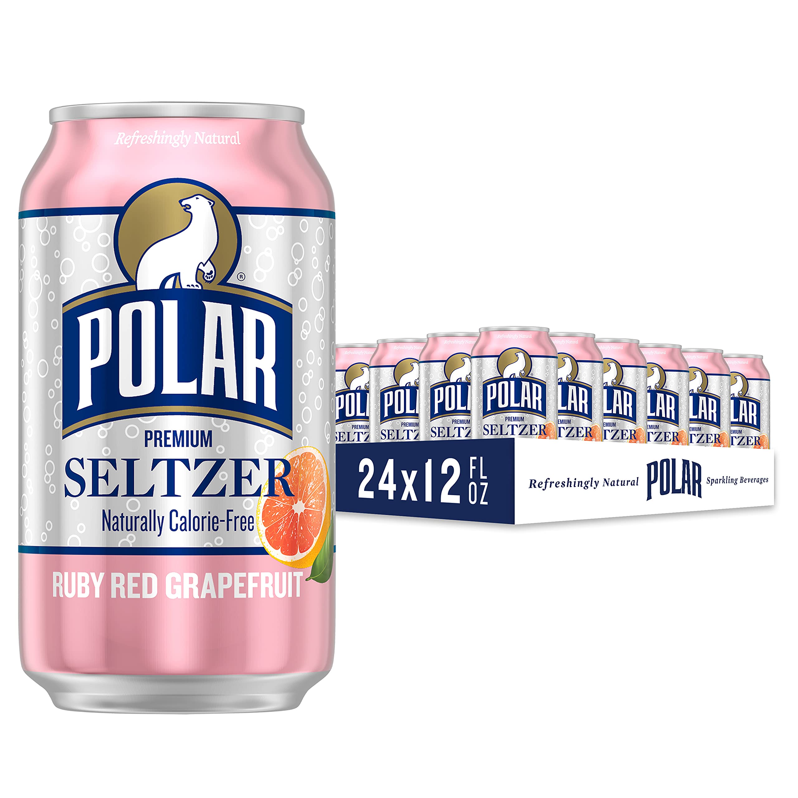 Polar Seltzer Water Ruby Red Grapefruit, 12 fl oz cans, 24 pack