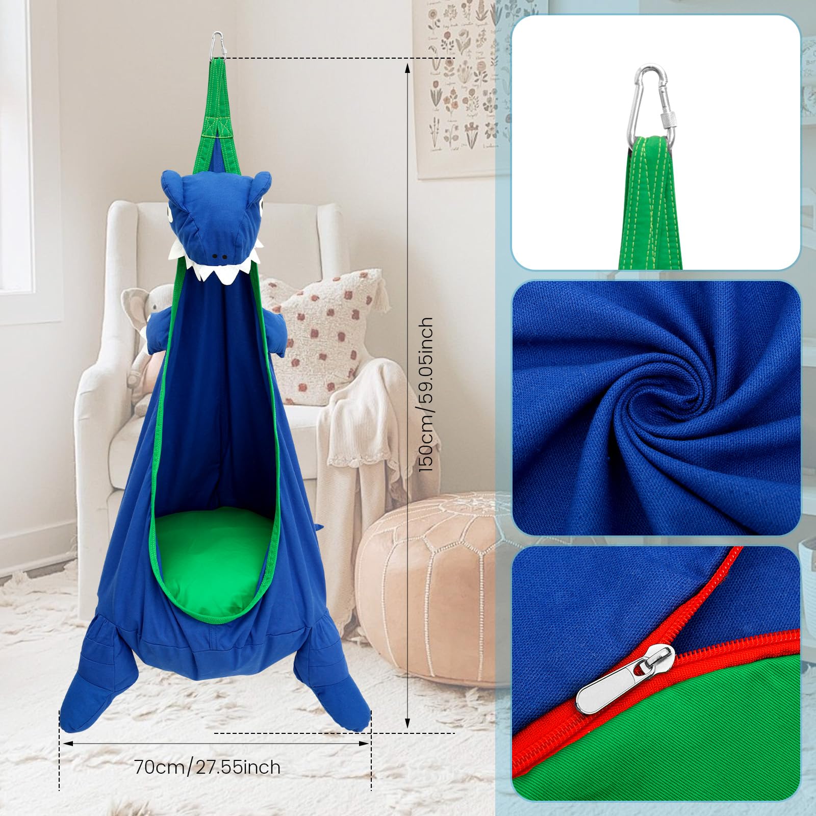 Sensory Swing for Kids & Adults Holds up to 176lbs Indoor & Outdoor with 360° Swivel Hanger Kit PVC Inflatable Cushion for Children Adults (Dinosaur)