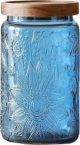 Miniatura 11 de ANSQU Tarro de vidrio vintage de 23.7 onzas con tapa de madera maciza, almacenamiento hermético para té suelto, café, dulces, galletas, detergente
