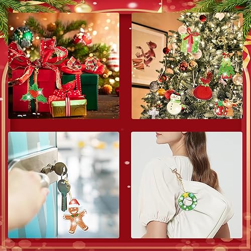 Miniatura 7 de Kits de llaveros de pintura de diamantes de Navidad, llaveros de arte de diamantes 5D de doble cara para manualidades, adornos de diamantes de