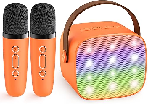 Miniatura 96 de Mini máquina de karaoke con 2 micrófonos inalámbricos para niños y adultos, altavoz Bluetooth portátil, regalo de cumpleaños de Navidad 2025