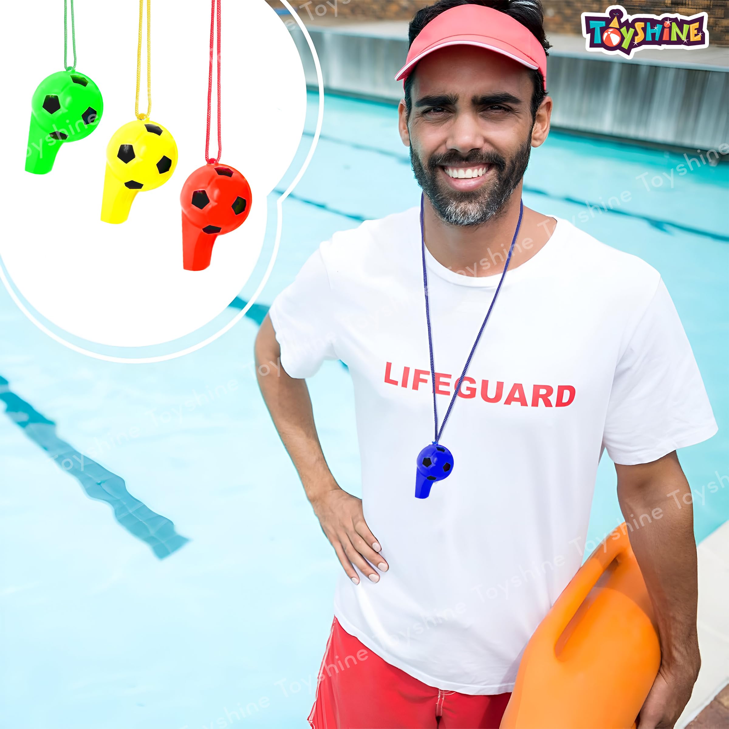 Toyshine Pack of 3 Football Shape Sports Coach Whistle with Lanyard Loud Crisp Noise Making Whistle for Kids Sports Games Lifeguard Survival Emergency &Training, Multi 1