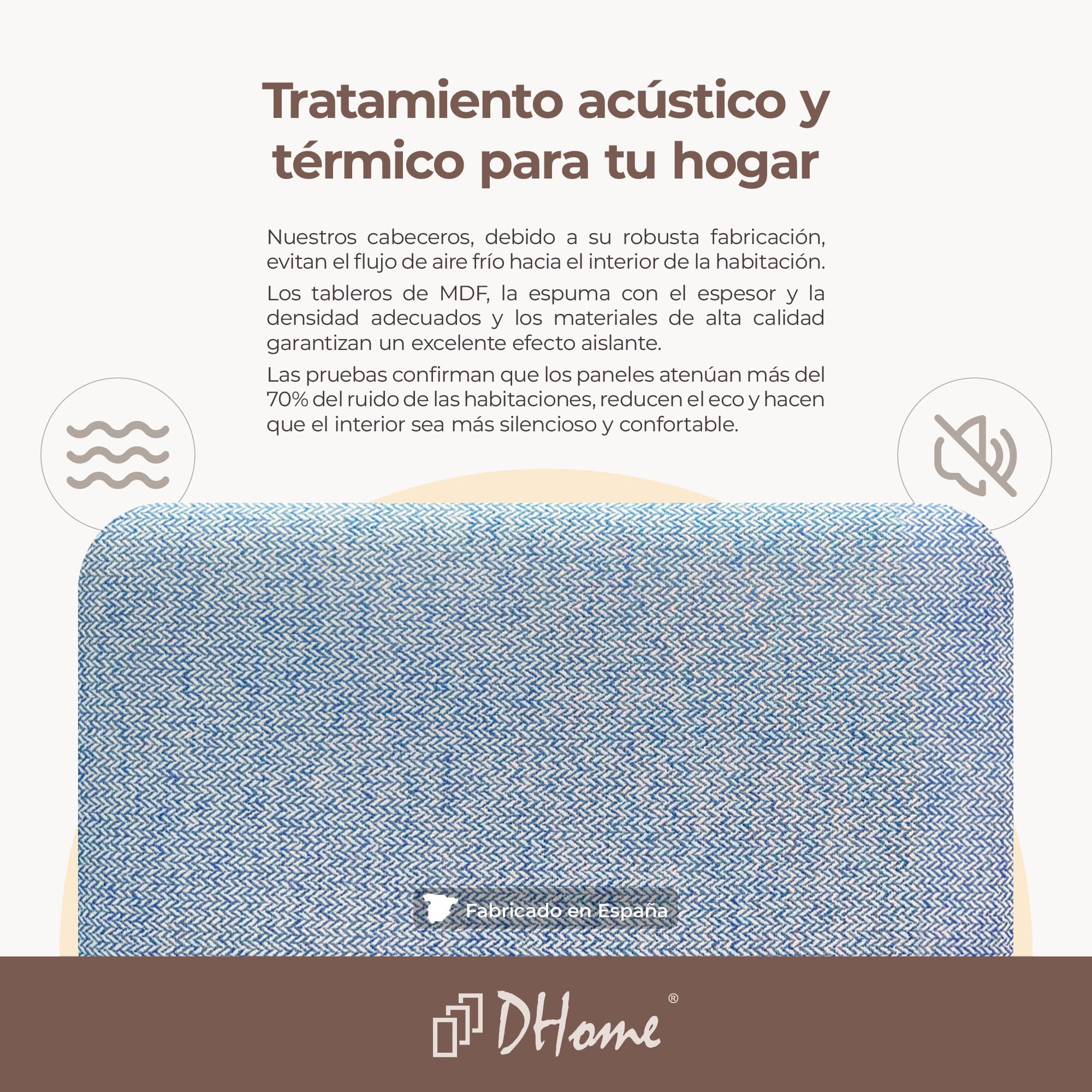 DHOME Testiera Imbottita Liscia Arrotondata Luxury Edition per Parete Acustica Testiere Fonoassorbenti Testata Letto Camera da Letto (Espigas Azul, 90cm)