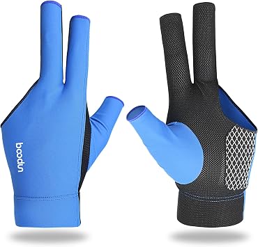 YFY Billiards Glove 3 Finger Left Hand Blue Leather Adult Unisex Adults Billiards Players Sporty Compact Pull On Half Finger Billiard Glove