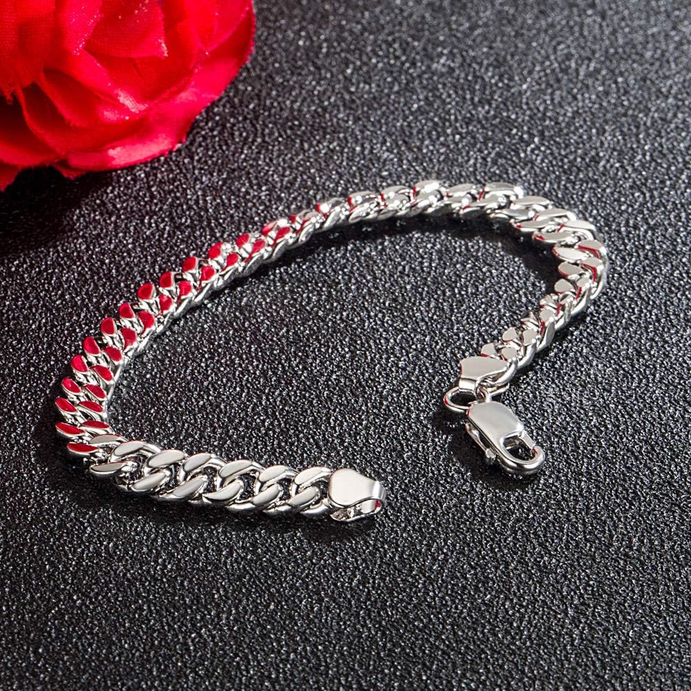 Dankadi Classic Fashion Men 100% 925 Sterling Silver Bracelet Punk style Cuban chain Solid Silver 6.5 MM/3 MM 7-9 inches Bracelet Jewelry Gift - Image 5