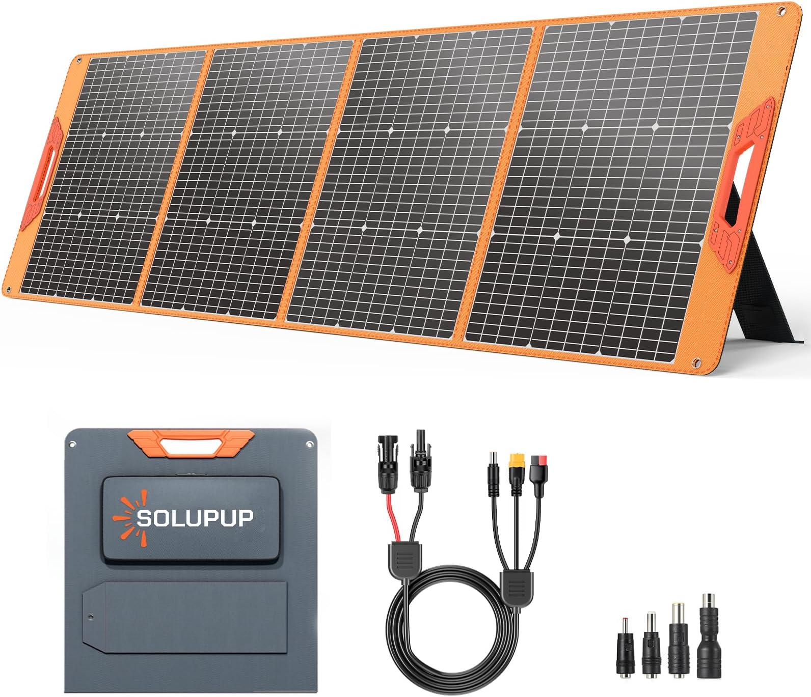 200W Portable Solar Panel, IP65 Waterproof Foldable Solar Panel 18V for Power Station, Solar Charger with Adjustable Brackets and MC-4 Cable for Laptop Camping Boat