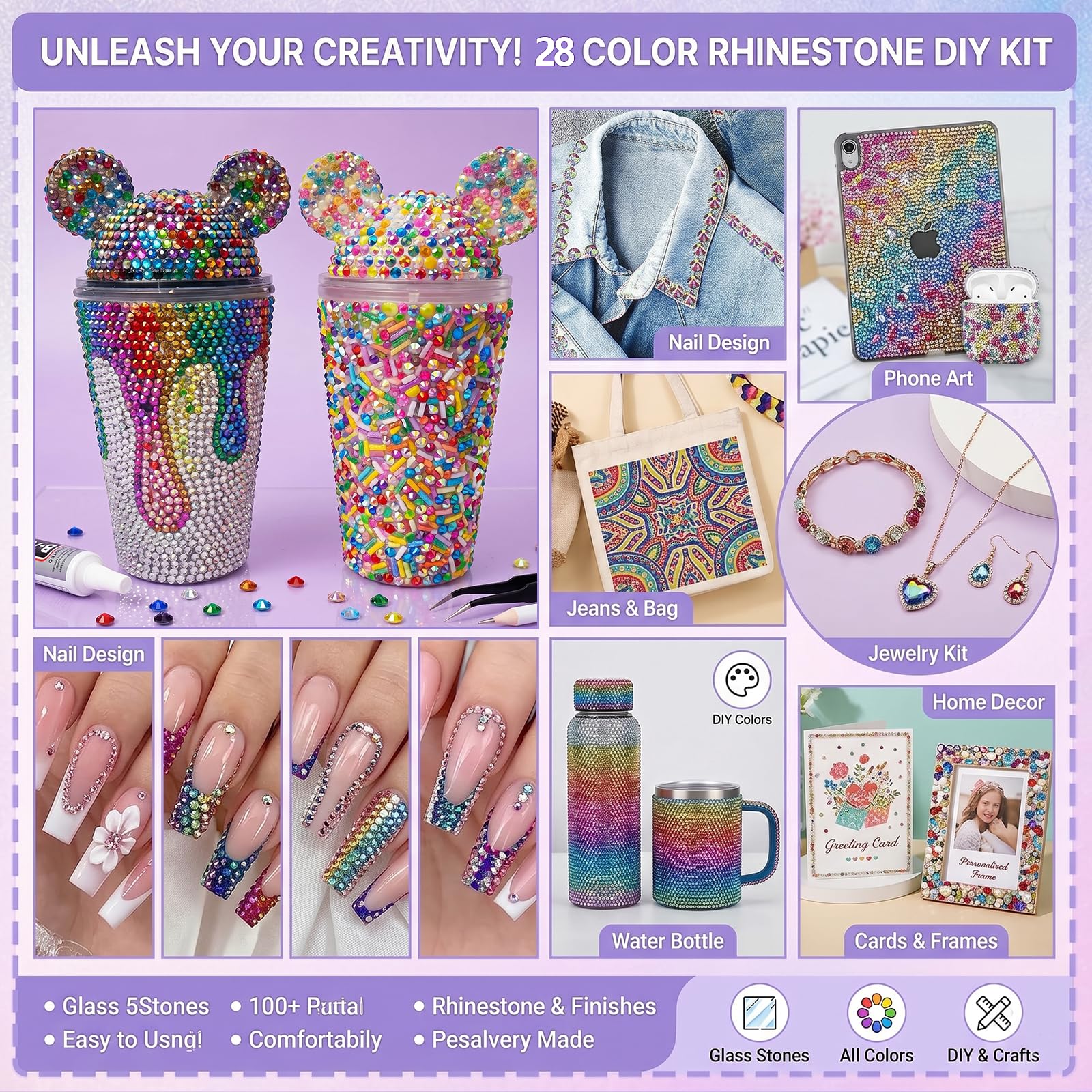 Zestaw 30000 sztuk Bedazzling Kit kamieni stras do paznokci, 28 kolorów, 3 mm błyszczące kamienie, Bedazzler Kit z pęsetą i pisakiem woskowym, płaskogrzbietowe kamienie stras Jelly Rhinestones do