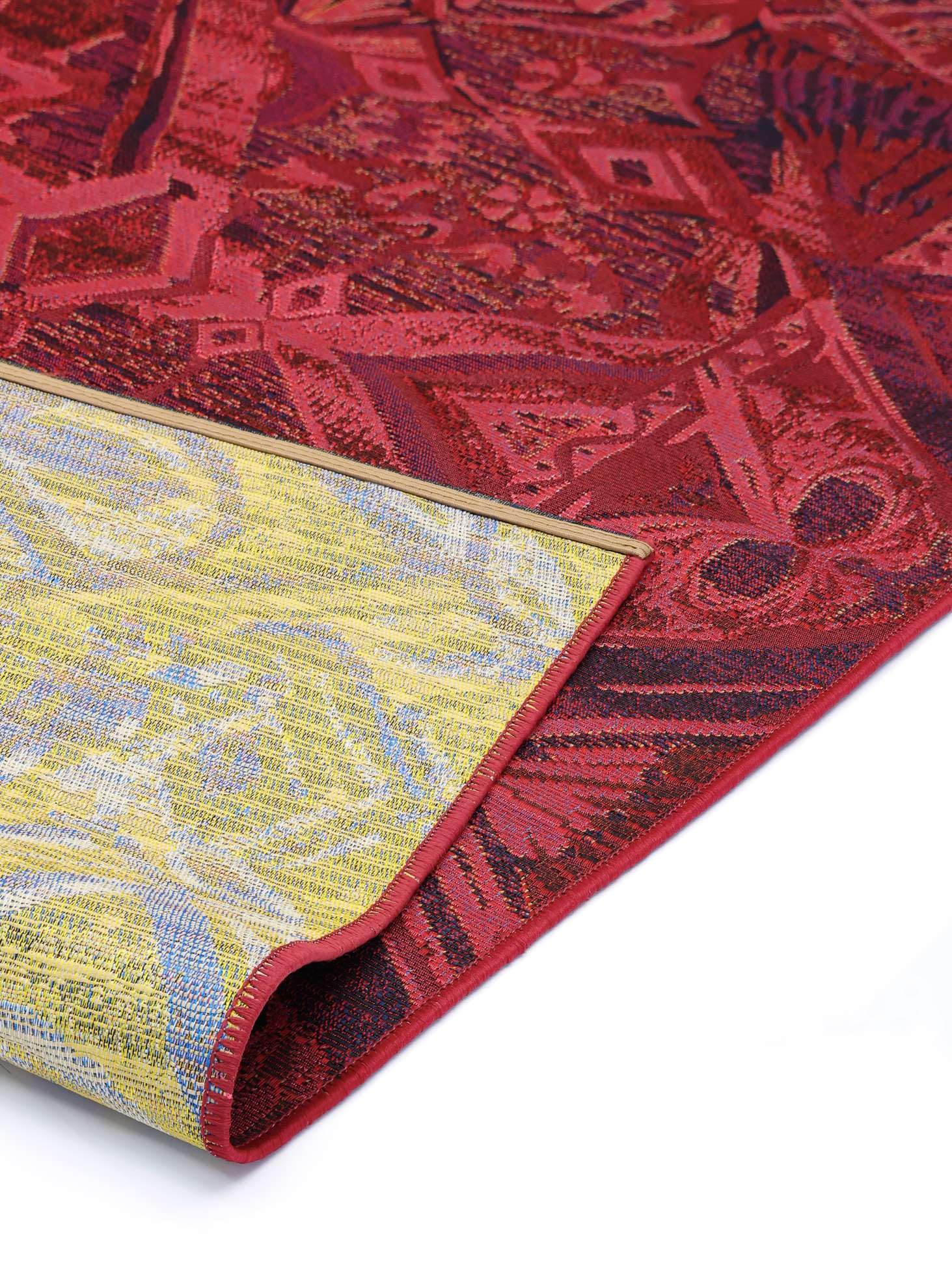 RugVista Amour, Alfombra Interior y Exterior, Orientales, 160 x 230 cm, Rectangular, Pelo Corto, Patio, Lavado a Mano, Resistente los Rayos UV, Oscuro Rojo