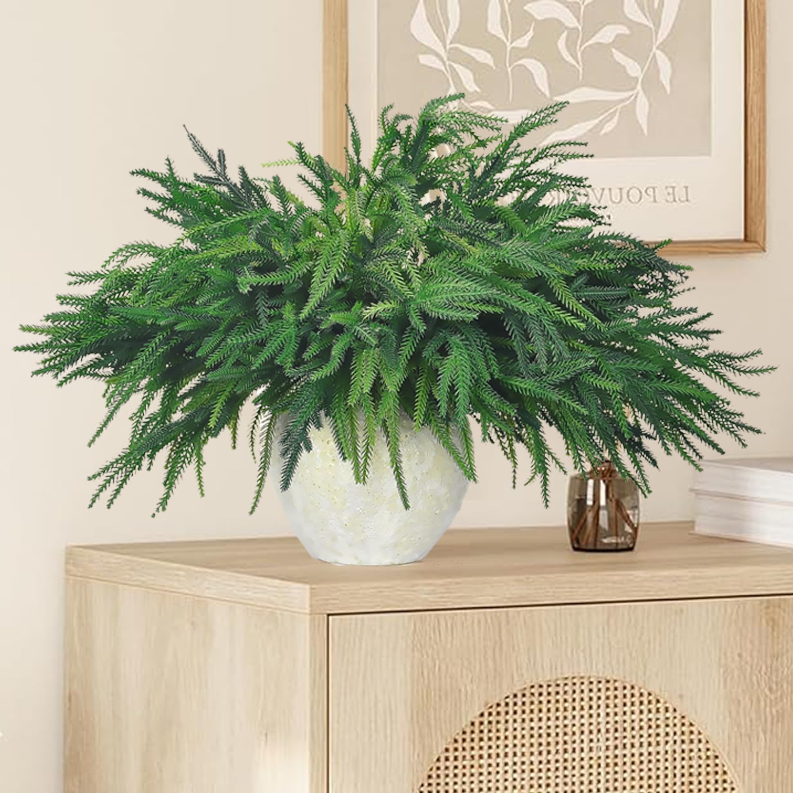 CONNICS 12 Pack Norfolk Pine Stems Branches for Vases, 18 Inch Artificial Christmas Faux Fake Greenery Evergreen Real Touch Feel Green Branch with Pinecones for Holiday Winter Table Xmas Decorating