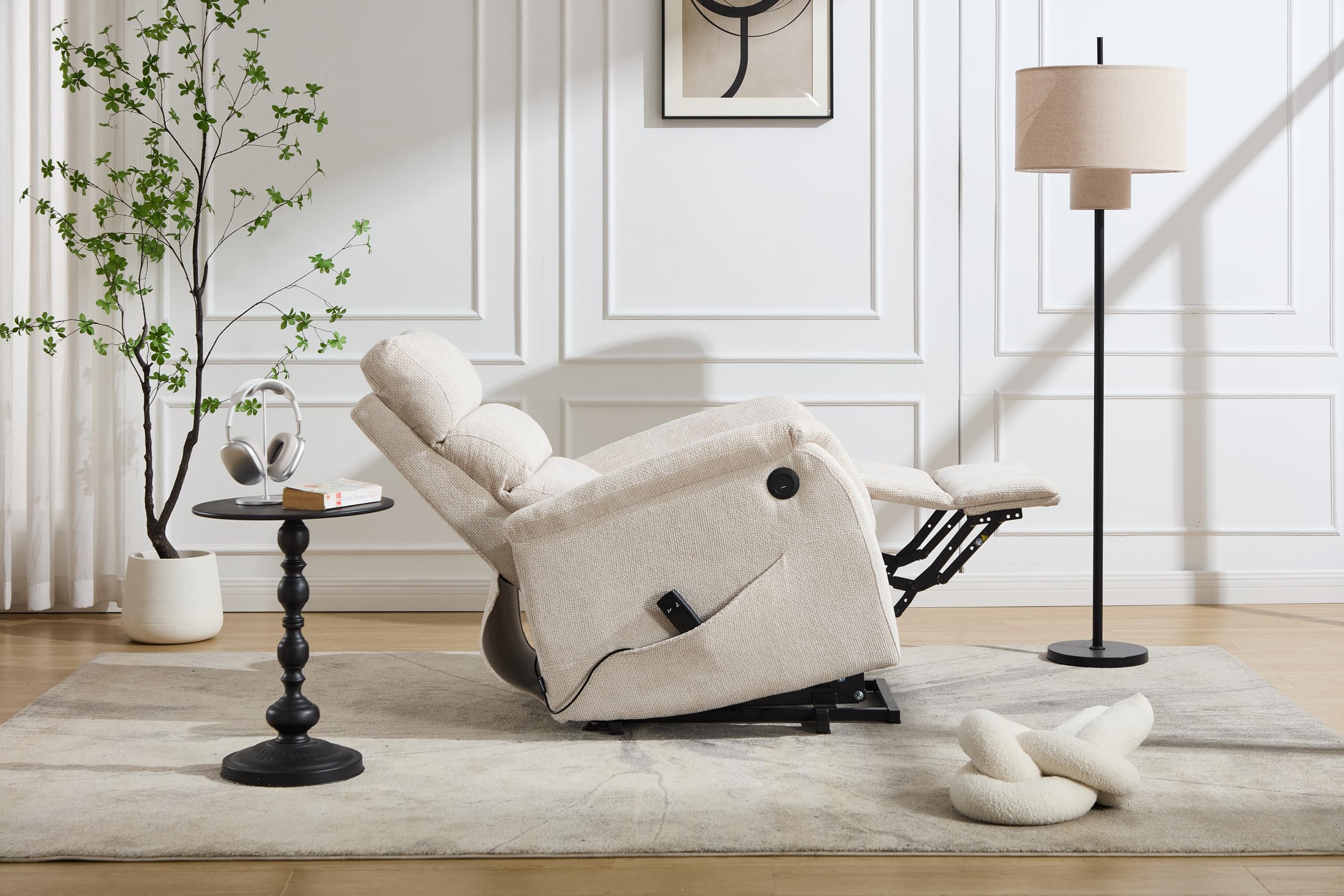 ASTAN HOGAR Sillón Relax con Función Auto-Ayuda (Levanta Personas) y reclinación eléctrica. Conexión USB/USB-C, Tapizado en Chenilla, Modelo Nido AH-AR30700BG