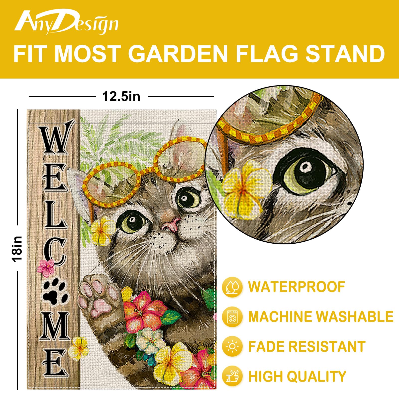 Gartenflagge Mit Niedlicher Schlafender Katze – Doppelseitig, 31,8 X 45,7 Cm, Wetterfest Für Terrasse & Garten
