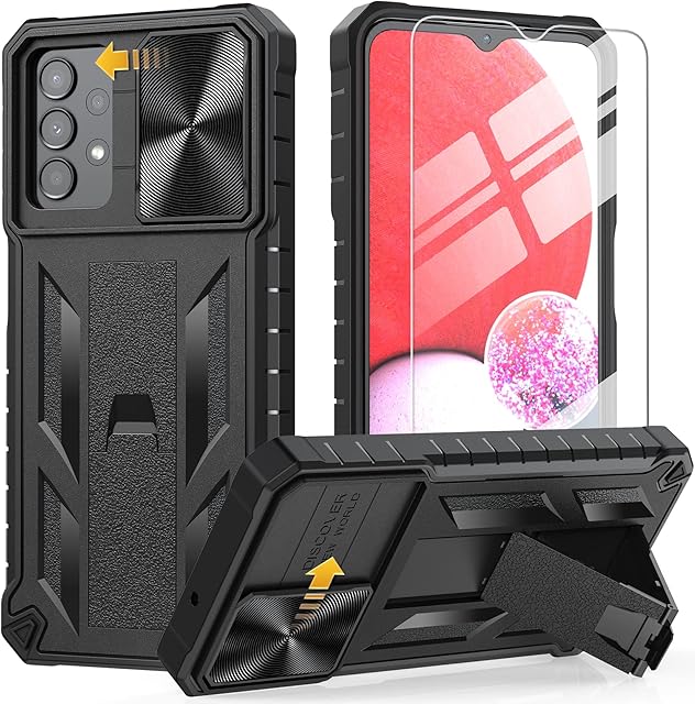 Case for Samsung Galaxy A13 4G/5G/A04s: Shockproof Drop Protection Case - 360 Military Grade Heavy Duty Phone Cover Rugged Matte Tough Cases with Kickstand and Sliding Cover (Black)
