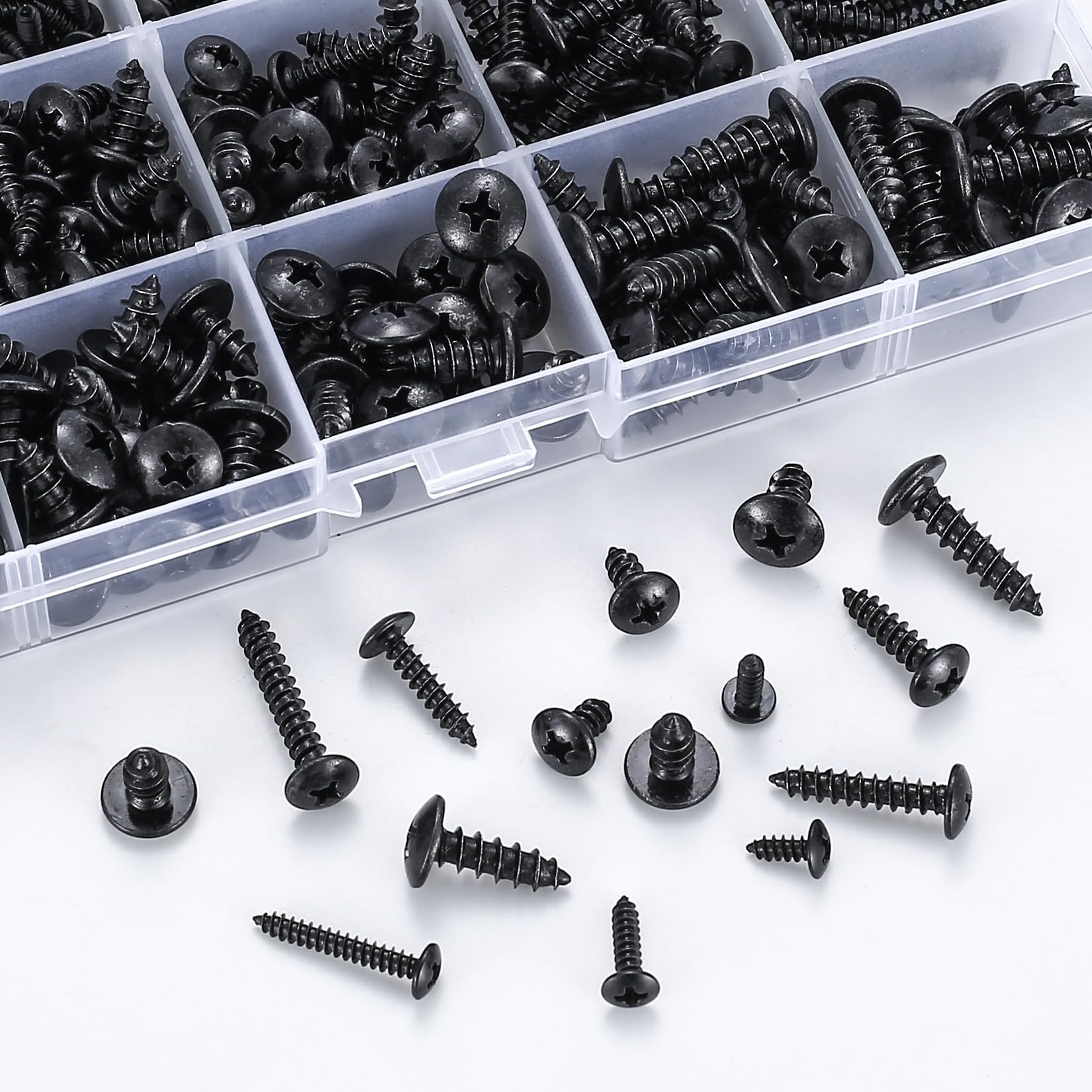 Kit 425 Viti Autofilettanti Per Legno E Metallo - M3 M4 M5 Testa Piatta E Rotonda Nero Per Fai Da Te