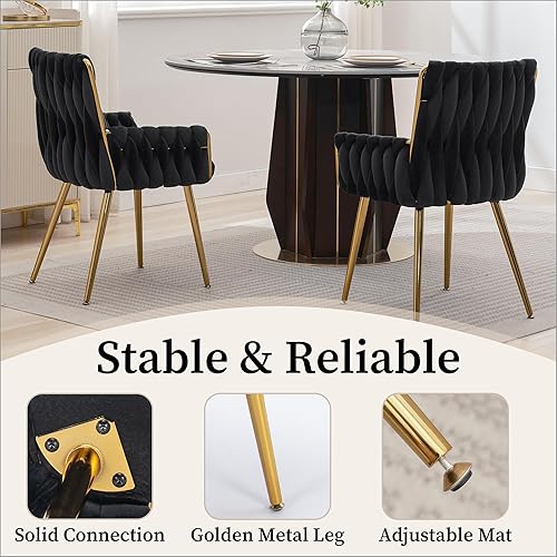 Miniatura 4 de Westice Silla de escritorio de oficina en casa, sillas de escritorio tapizadas a mano con patas de metal dorado y reposabrazos, sillas decorativas