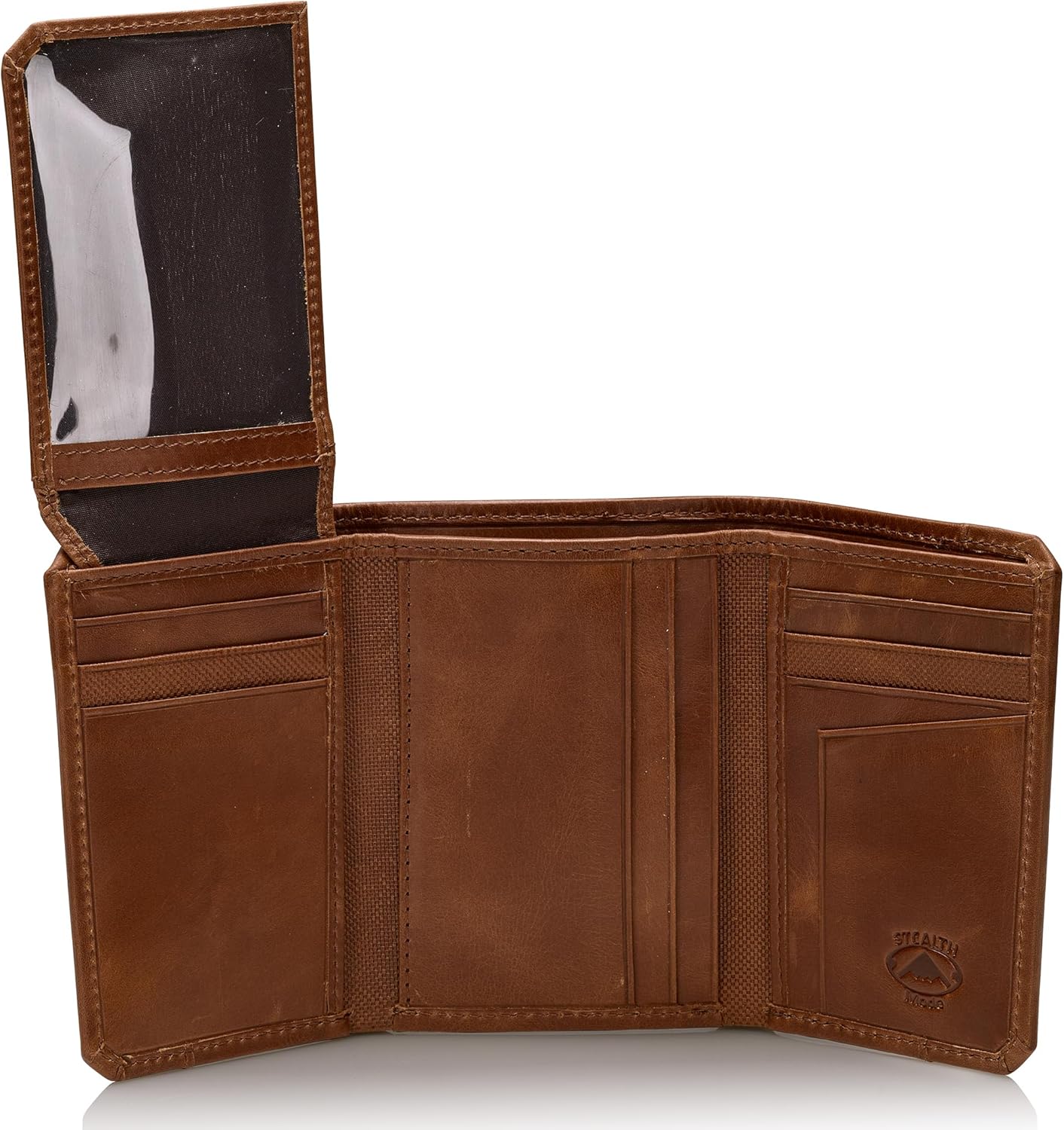 Stealth Mode RFID Blocking Leather Trifold Wallet for Men – Mens Trifold Leather Wallet with Flip Up ID Window, 11 Card Slots, Hidden Pockets, Divided Billfold – Gift Box Included (Brown Crunch)