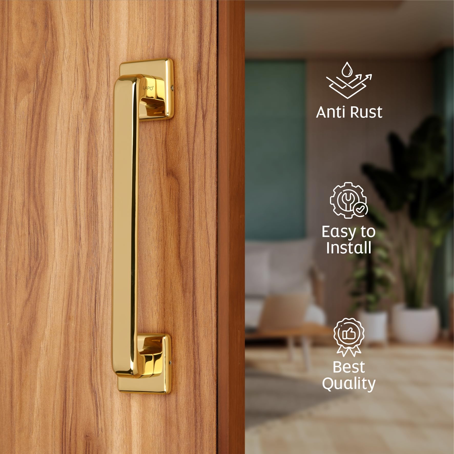 LAPO Cool Door Handles for Main Door | Main Door Handle | Door Handle | Zinc Alloy(10 inches- Pack of 1) Gold Finish | 3 Years Warranty | Pull Handle 3