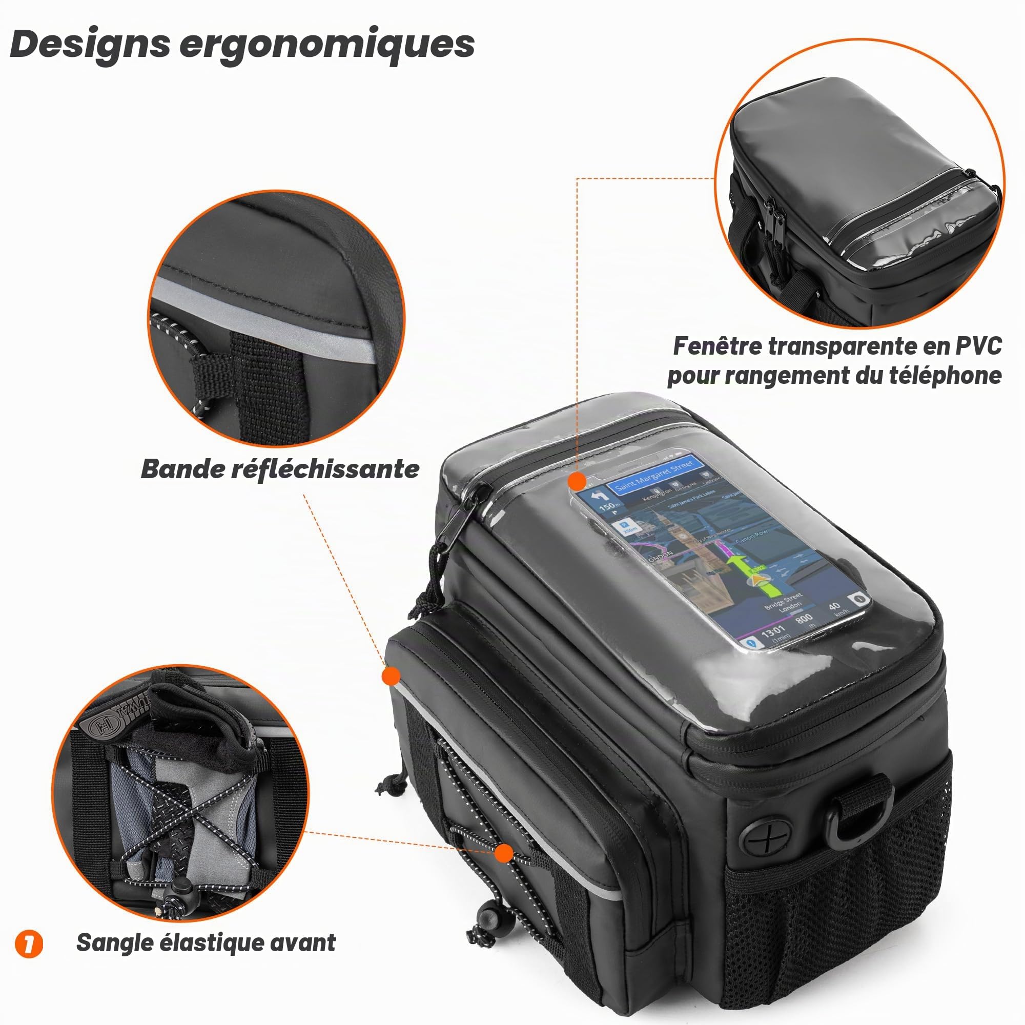 HODRANT Sac de Guidon de Moto étanche (Sac Seul) | Sacoche pour Moto avec Fenêtre Transparente en PVC pour Smartphone – Compatible Cruiser, Softail, Dyna, Sportster