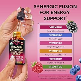 USDA Organic Vitamin B-Complex B5 Pantothenic Acid | B12 Methylcobalamin | B1 Thiamine | B6 Pyridoxine | B7 Biotin | B9 Folic | B3 Niacinamide - B Complex Liquid Drops, Made in USA Supplement, 4fl oz
