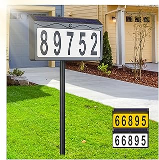 Solar House Numbers for Outside Light Up, Smart Auto ON/OFF Solar Address Sign, Cool/Warm White LED Illuminated Address Plaque for Yard, Home, Garden, Lawn and Street, IP65 Waterproof