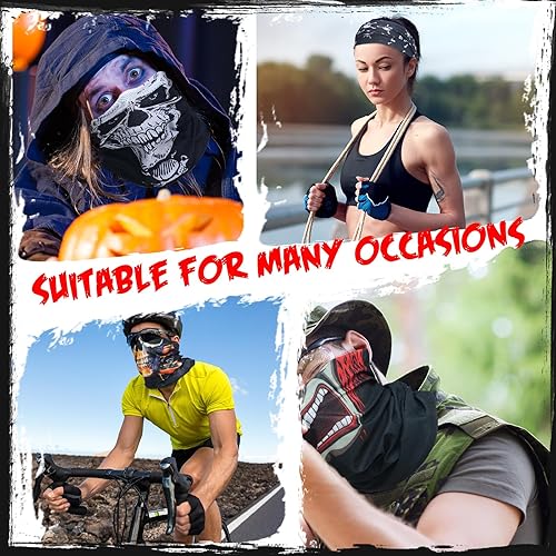 Vista 7 de JaGely 30 Pieces Skull Neck Gaiters Scarf Elastic Independence Day Wrap Headband Bandana Face Mask for Women Men Sports