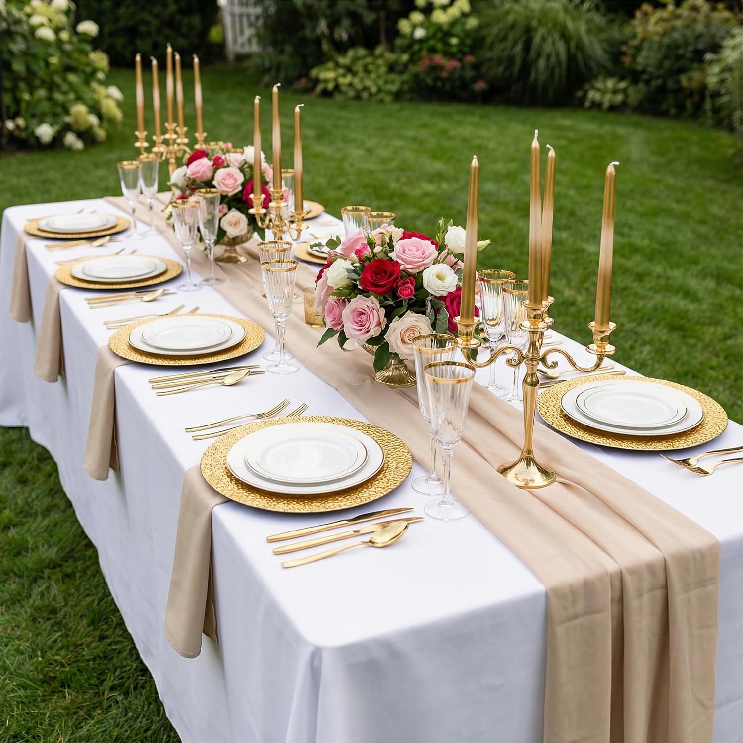 Goaste 12 Pack Gold Charger Plates, 13" Round Plastic Serving Chargers, Decorative Dinner Plate Chargers Bulk, Antique Table Charger Serving Tray for Wedding, Catering, Parties, Home Dinner Use