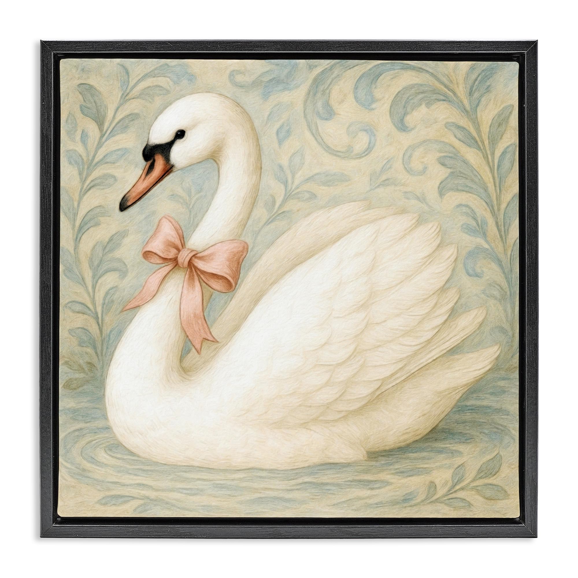 Stupell Industries 'Vintage Leaves Swan', Floating Frame Canvas Art, Black, 25 x 25