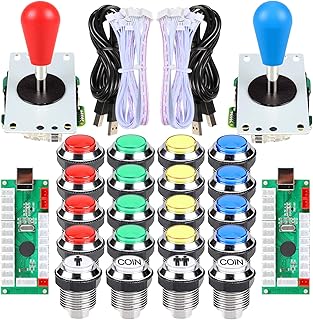 Fosiya 2 Player Arcade DIY Kit Arcade Ellipse Oval Style 8 Ways Bat Joystick + LED Chrome Arcade Buttons for Video Games Mame PC Windows Raspberry Pi 3 4 (Mix Colour)