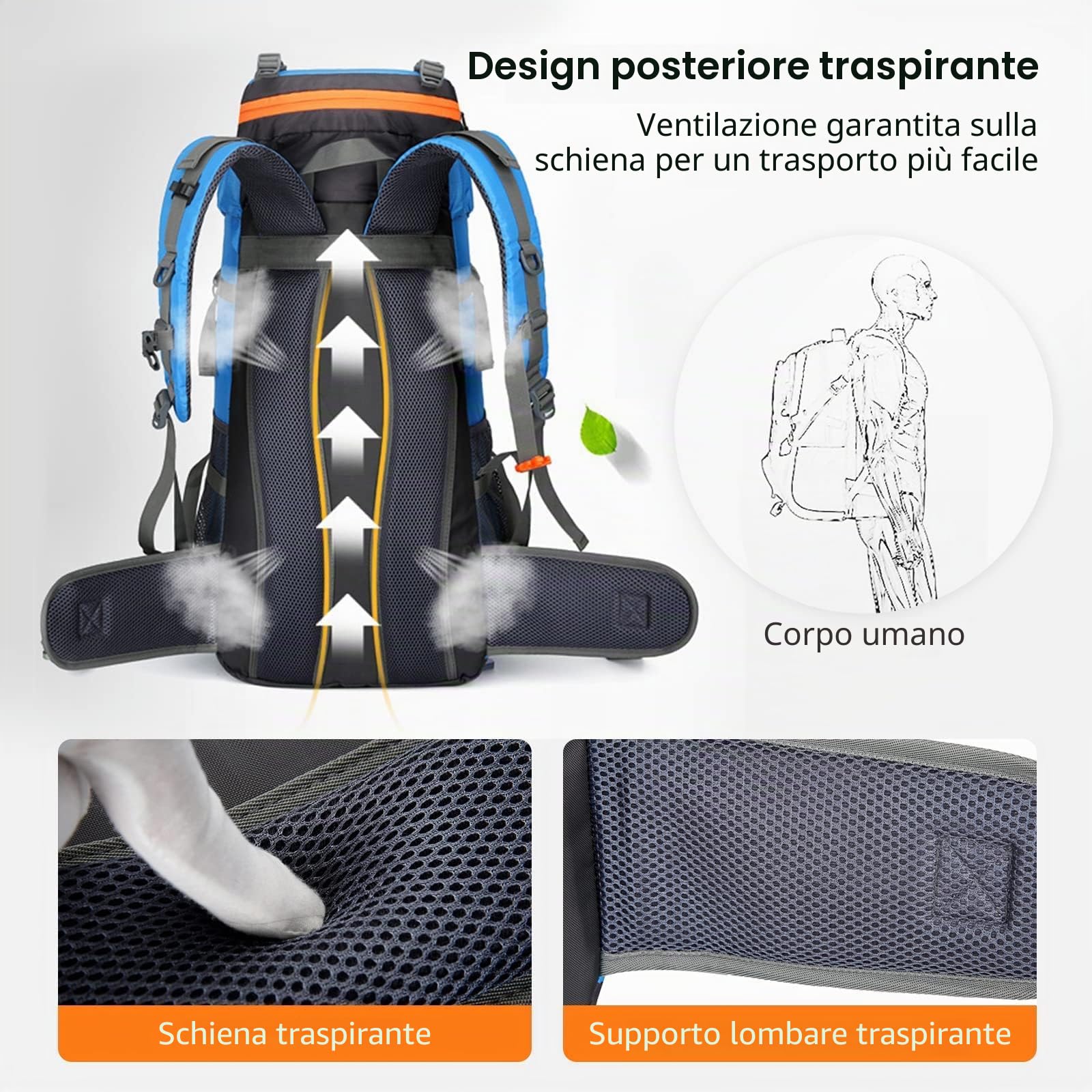 Zaino da campeggio da 70 l, zaino da trekking leggero in nylon leggero, per uomo e donna, grande capacità, per sport, alpinismo, arrampicata, viaggi, impermeabile