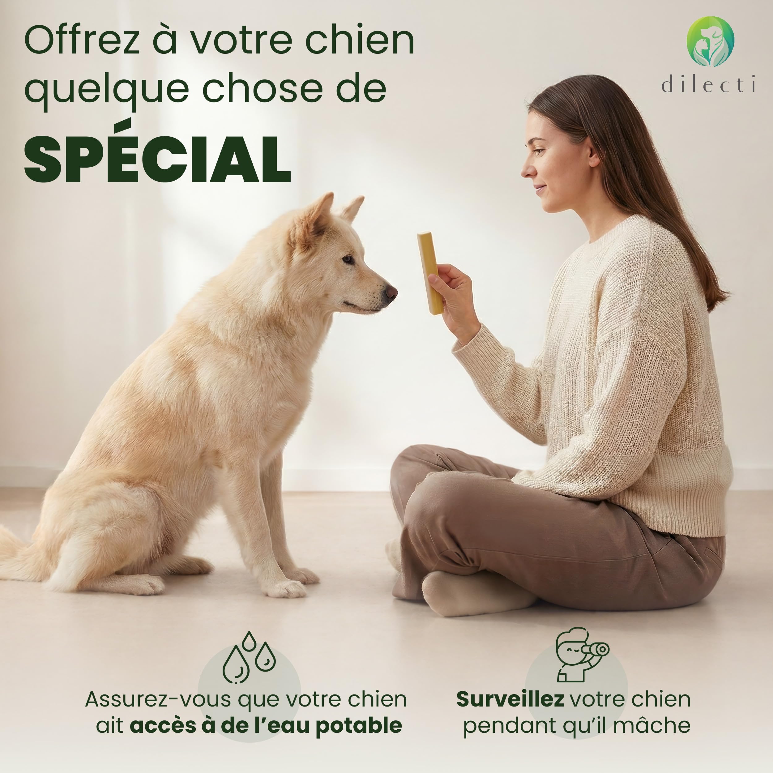 Os à mâcher au fromage naturel - Friandises à mâcher longue durée pour grands chiens, friandises pour chiens pour les soins dentaires, jouets à mâcher en fromage dur - Taille L, paquet de 3