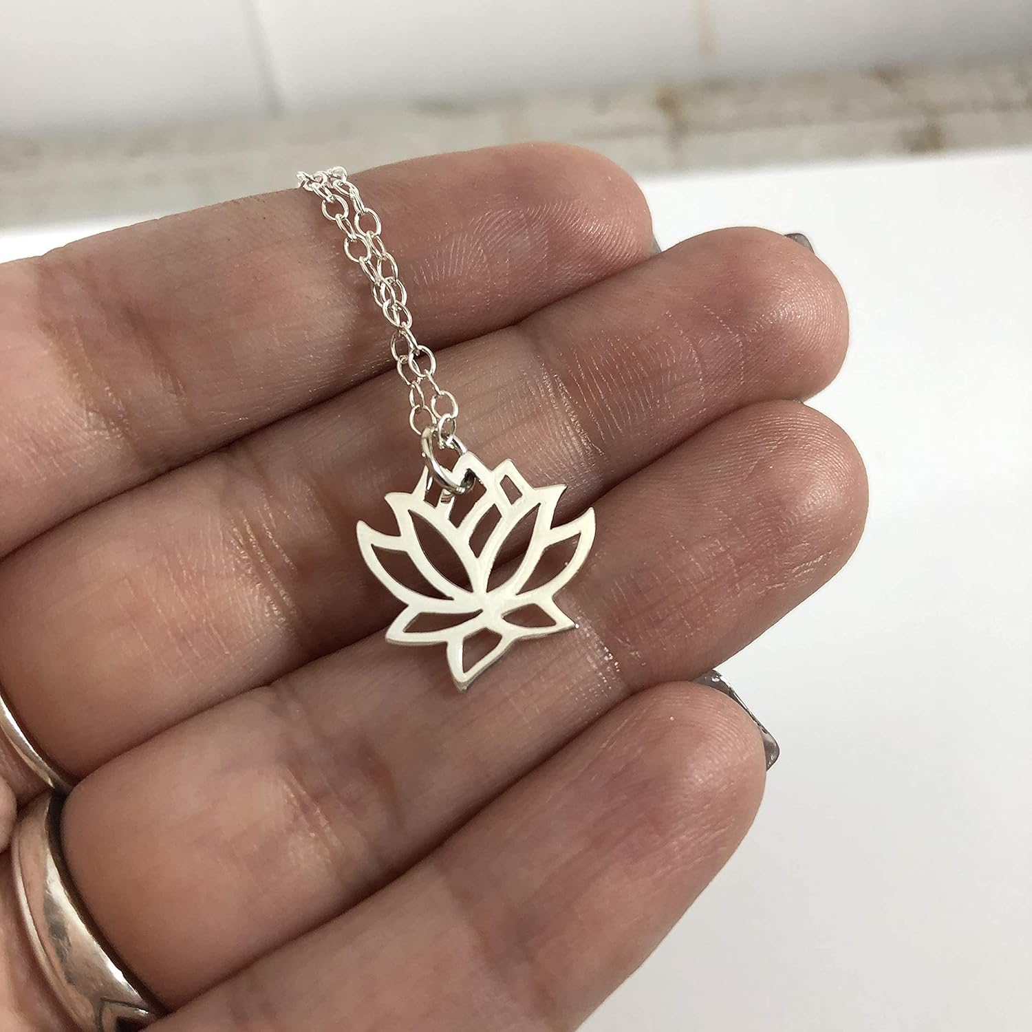 Lotus Flower Charm Necklace - Sterling Silver Jewelry - Image 5