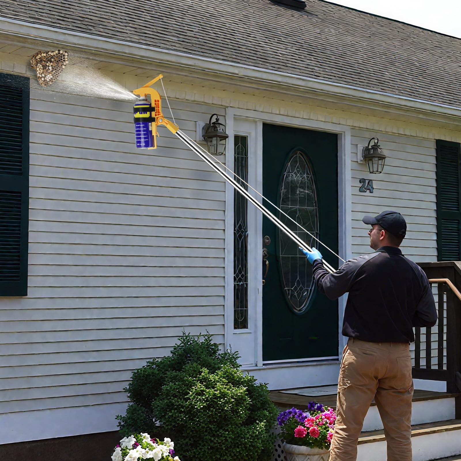 Adattatore per asta di estensione per bomboletta spray, adattatore staffa spruzzatore con asta telescopica da 2,8 m, estensione per spray ad angolo regolabile per bombolette spray, spray per