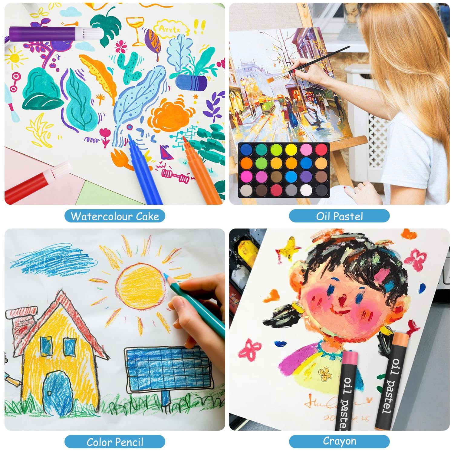 Puxary Valigetta Colori 144 pezzi, Kit Pittura, Matite Colorate Pastelli, Cera Acquerelli Pastelli, Olio, Set Colori Valigetta Disegno per Bambini Adulta
