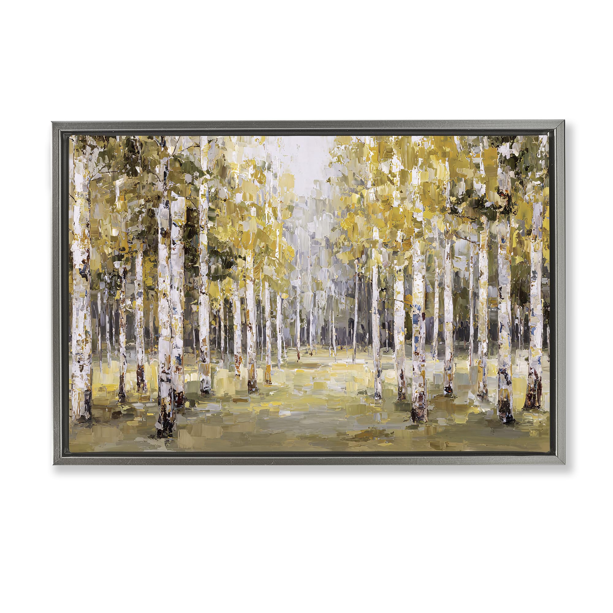 Stupell Industries Luster Gray (Matte) 'Impressionist Birch Trees & Fall Leaves'| Floating Frame Canvas Art