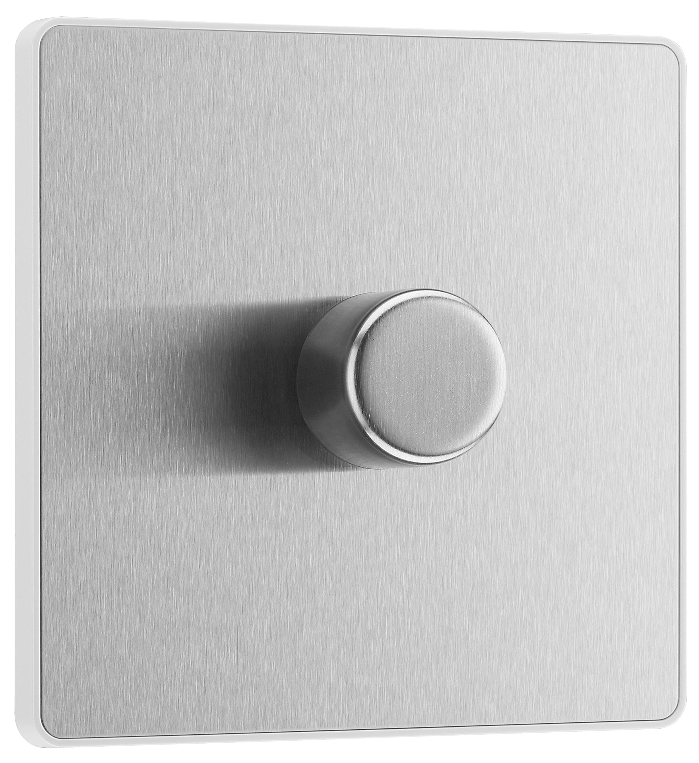 Luceco Uk Ltd White Evolve Brushed Steel (White) Trailing Edge Led 200W Single Dimmer Switch 2-Way Push On/Off Pcdbs81w-01
