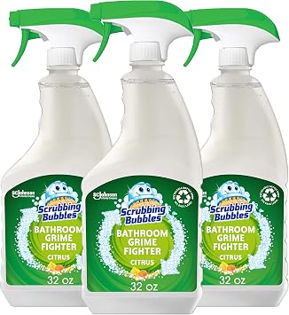 Scrubbing Bubbles Bathroom Grime Fighter Spray in Recyclable Bottle, Citrus, Ideal Bathroom, Tile, Bathtub and Shower Cleaner, 32 oz Pack of 3