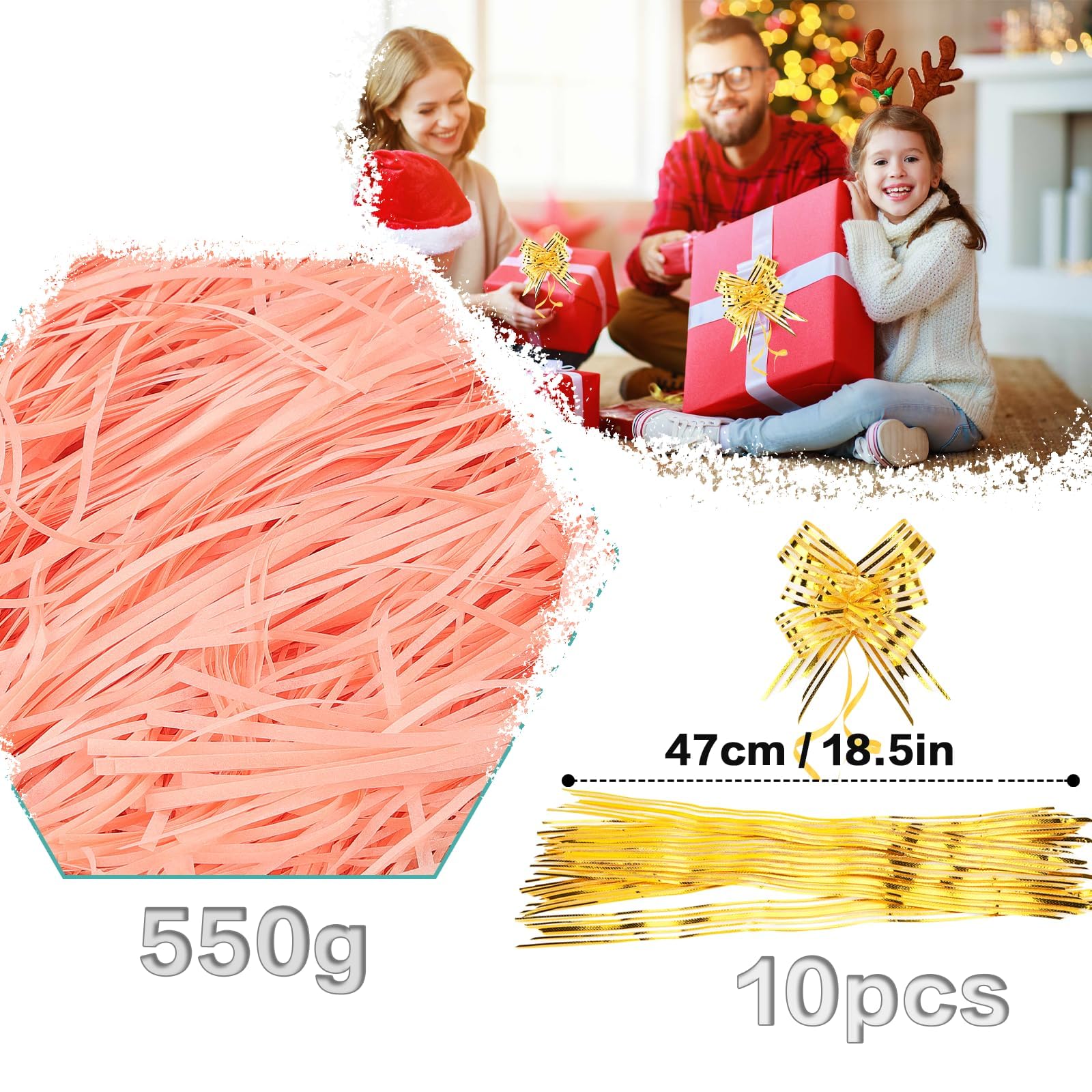 TXXATX 550g Shredded Tissue Paper Flesh Pink Shredded Paper for Gift Boxes Hamper Filling Soft Tissue Paper Shredded for Packaging Filler Hamper Gift Box Basket Stuffing Party Wedding Festival - Image 2