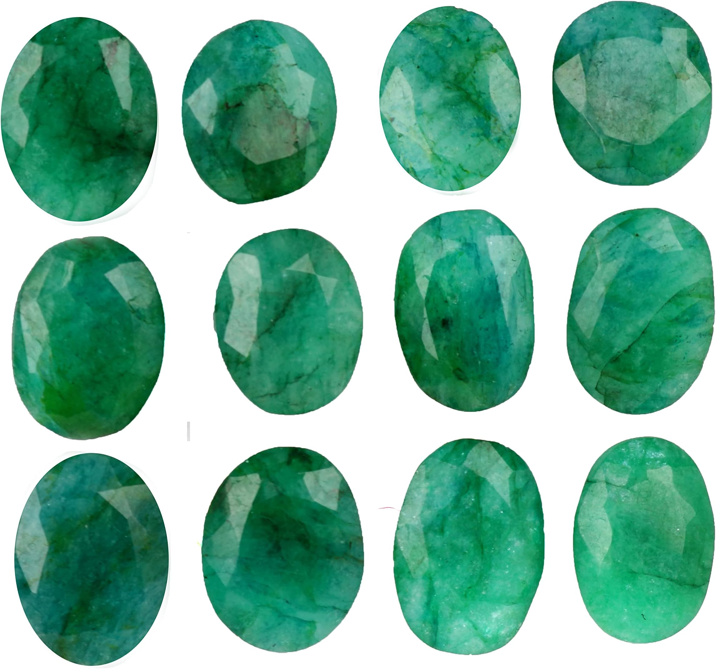 Natural Green Emerald 60.00 Ct./12 Pcs Brilliant Oval Cut Faceted Green Emerald Loose Gemstones Lot For Jewelry Making