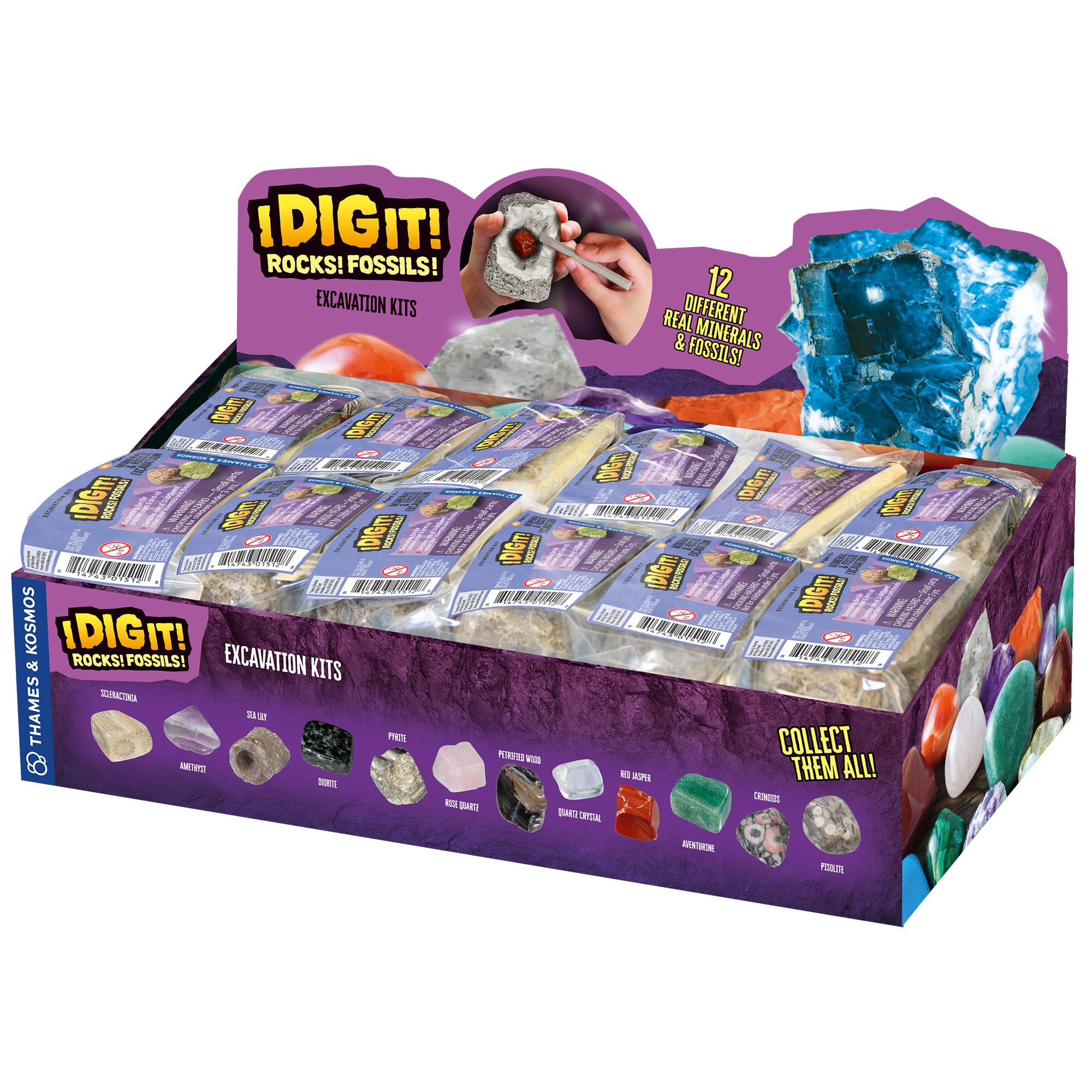 Thames & Kosmos I Dig It! Rocks & Fossils - 24 Mini Excavation Kit Gift Set | Birthday Party Favors