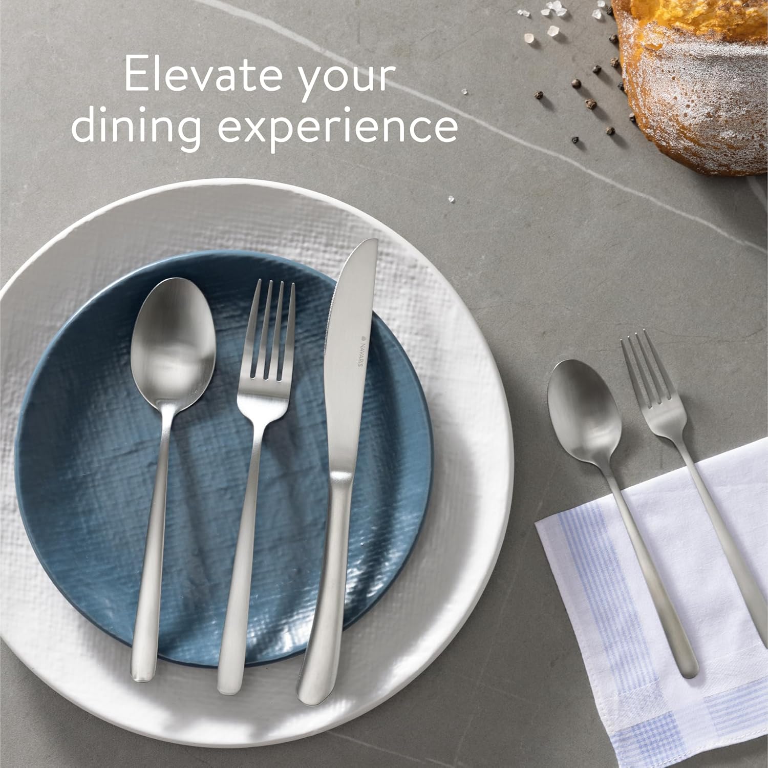 Navaris Silverware Set - 40-Piece 18/0 Stainless Steel Kitchen Cutlery Sets with Satin Silver Finish - Versatile Dinner Knives and Forks and Spoons Dinner Set for 8 People