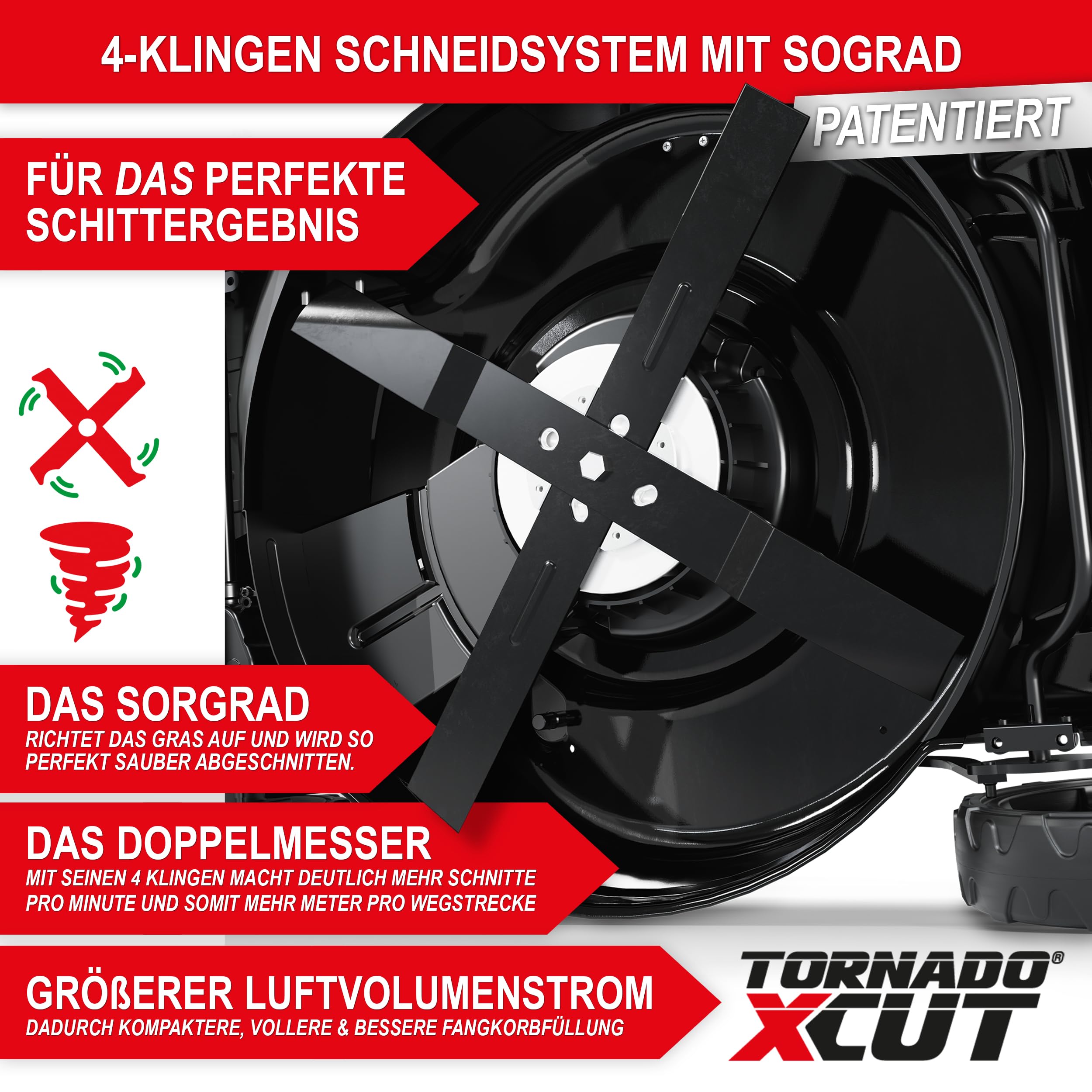 ONBEST 5IN1 Benzin Rasenmäher 6,5 PS – 51 cm mit Radantrieb | 196 cm³ 4-Takt Motor mit 4-Klingen-Schneidsystem, 60 L Fangkorb, Seitenauswurf und großer Schnittbreite