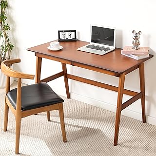 Desk, Bamboo Table with 2 Drawers, Simple Modern Furniture for Home, Office, Computer, Writing, Study, Makeup & Workstation (46''-Brown)