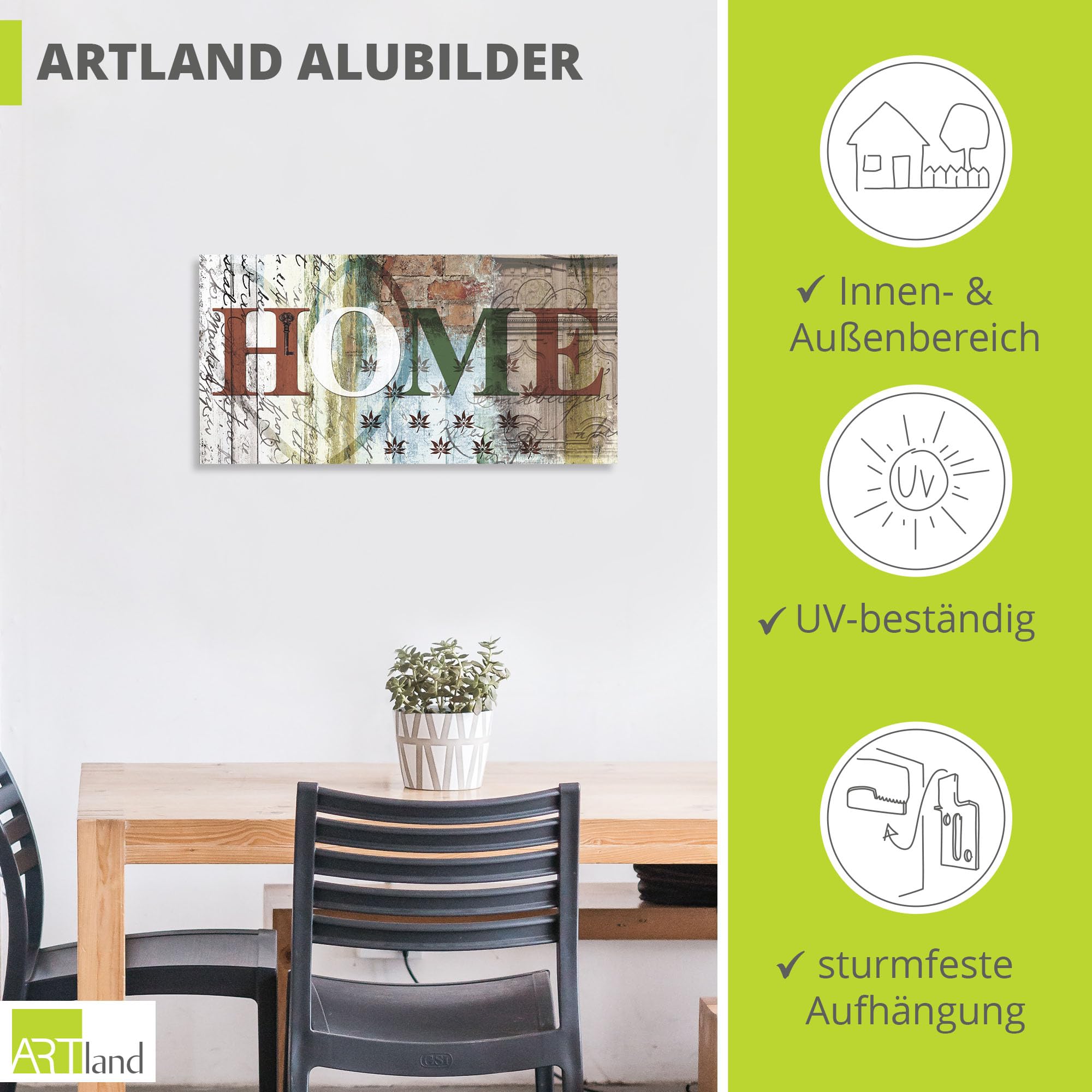 ARTland Wanddeko Wandbild Alu Verbundplatte für Innen & Outdoor Bild 150 x 75 cm Statement Bilder Sprüche Texte Digitale Kunst Bunt Buntes zu Hause in taktvollen Farben D8QN