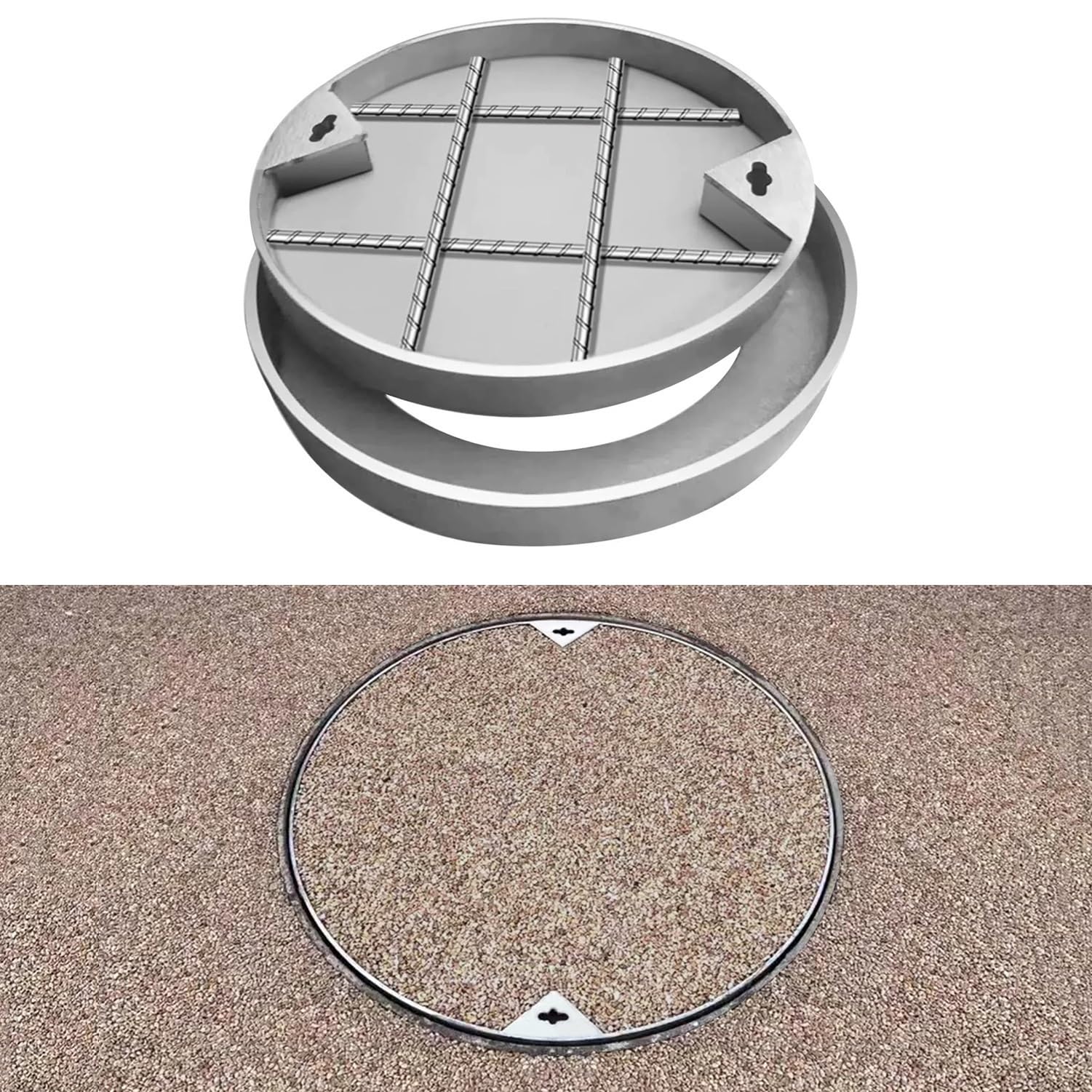 Generico Coperchio e Telaio per pozzetto di ispezione Incassato in Acciaio Inox Resistente, Coperchio Invisibile per pozzetto di Raccolta acque reflue per patii e Giardini, Diametro 600 mm.