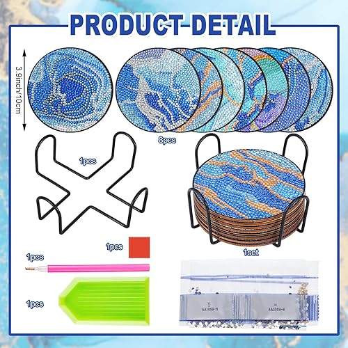 Miniatura 2 de Vesici 8 posavasos de arte de diamantes con soporte en forma de gato, posavasos de arte de diamantes para manualidades, posavasos para adultos,