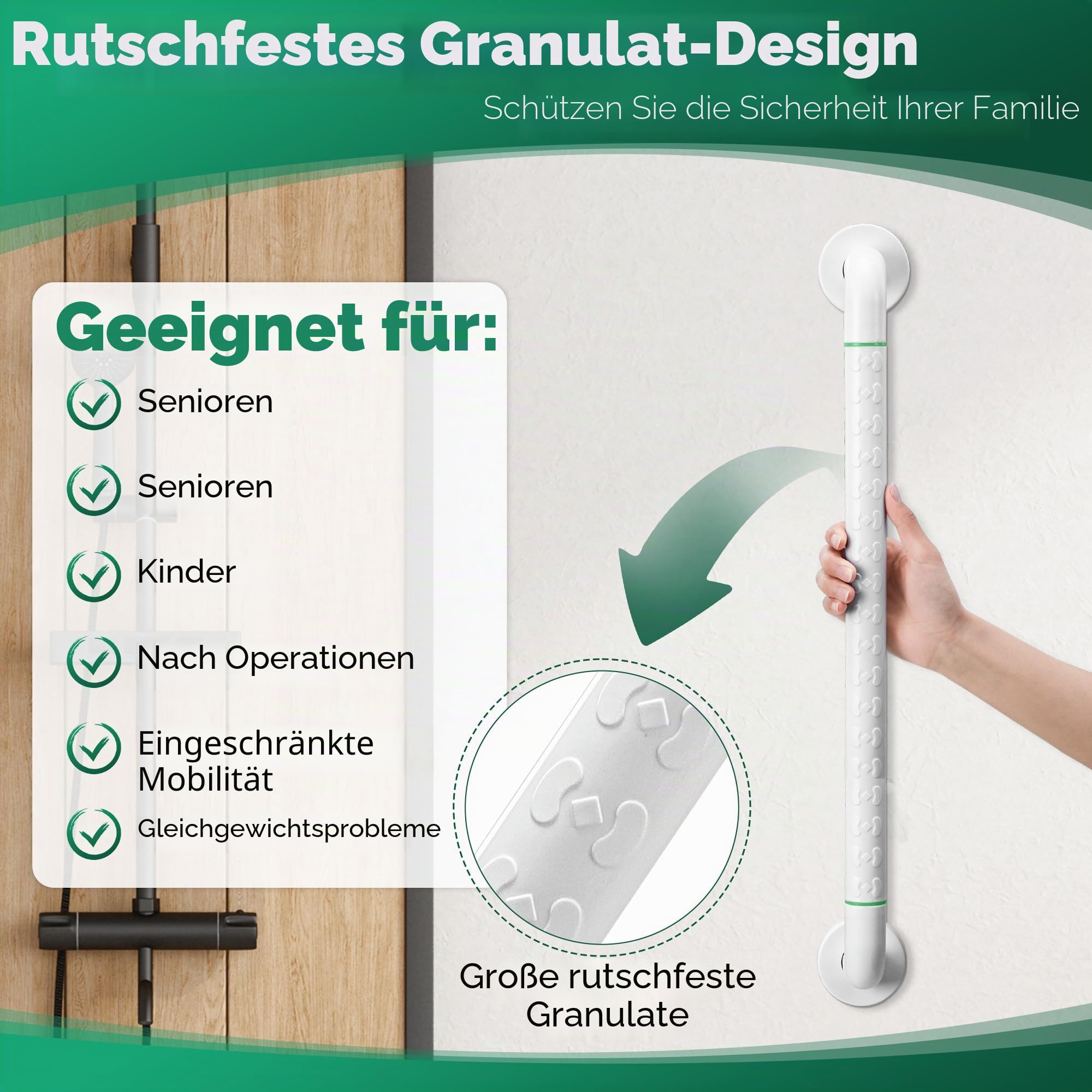 Fanwer 2er Pack Anti-Slip Badezimmer Griffschiene, Weißer Edelstahl-Duschhandlauf, Sicherheitsgriffschutz für Senioren, Kinder und Menschen mit Behinderungen (24 Zoll)