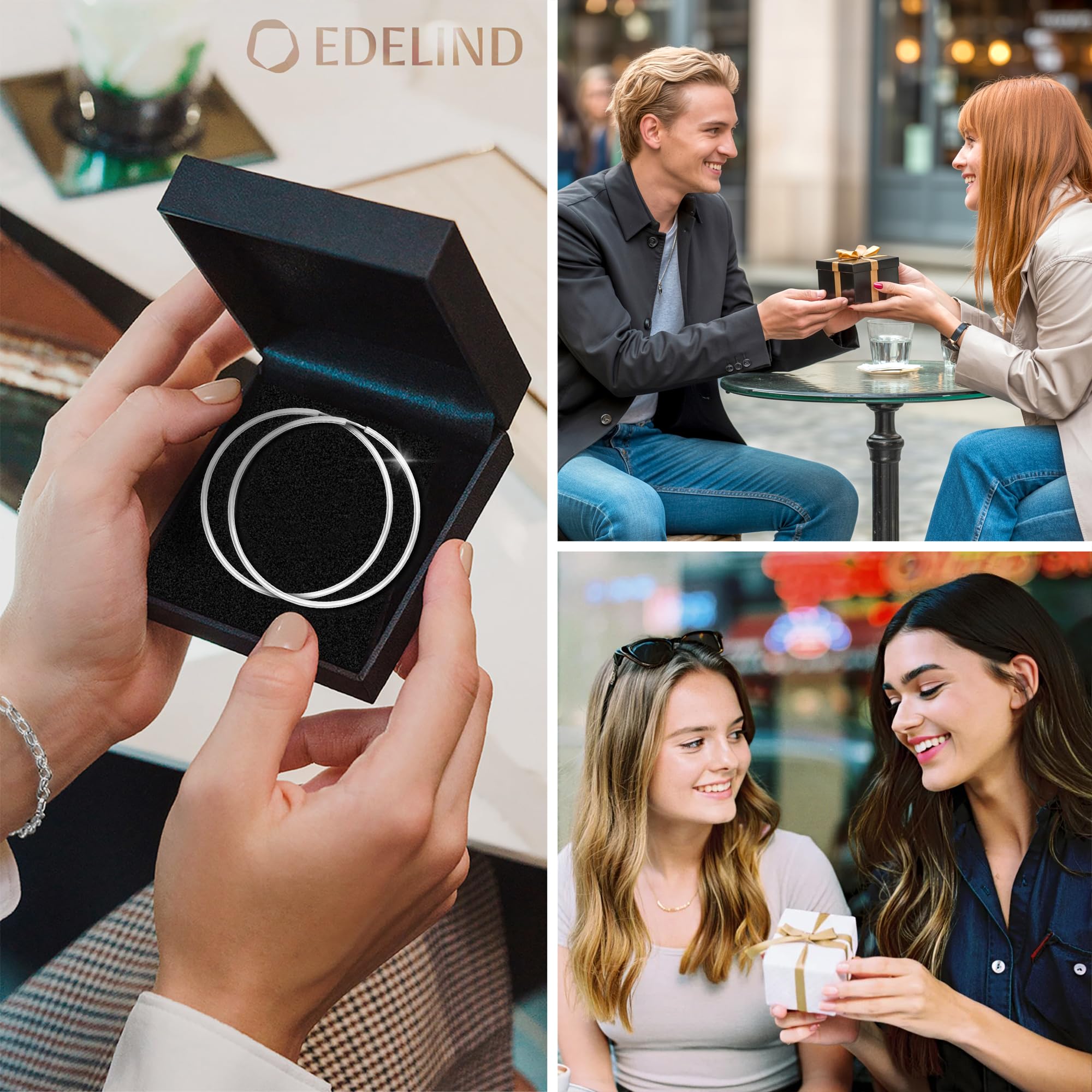 EDELIND Creolen Gold Groß 50 mm 375 585 750 Weißgold Breite 2 mm Hoop Ohrringe Damen Mädchen 9 14 18K Echt Gold Damenohrringe mit Schmuck Geschenk Box
