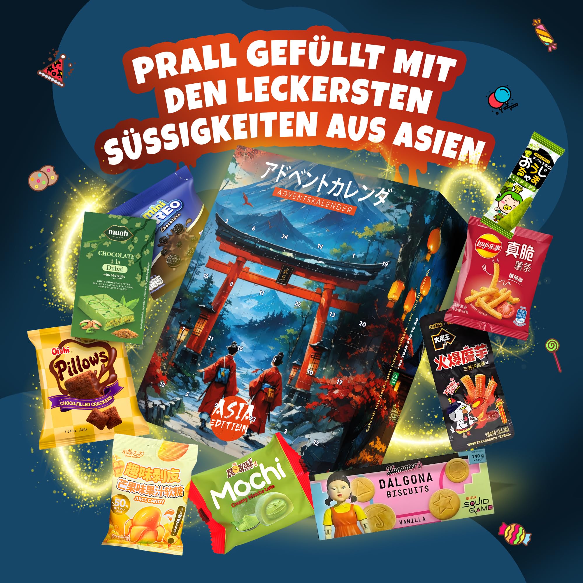 Asiatische Süßigkeiten Adventskalender 2025 mit Japanischen Süßigkeiten, Koreanischen Süßigkeiten & vielen weiteren Snacks - für Kinder, Frauen & Männer