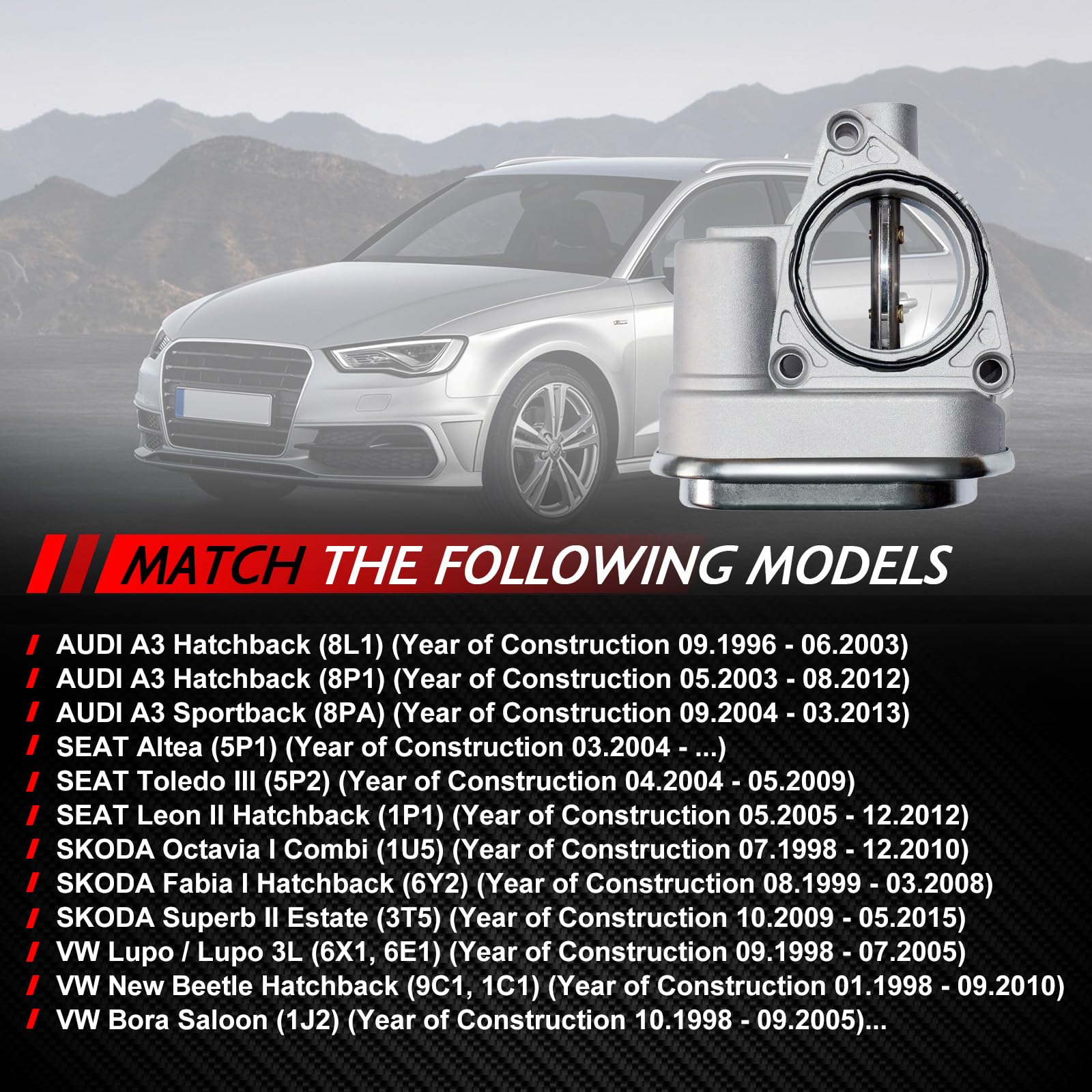 álvula de Control del Acelerador de Repuesto para A3 8L/8P (2001-2010), Golf IV V VI 1.9TDI 2.0TDI, Passat B5.5/B6 (2001-2010) y Superb (2008-2010) 2.0TDI. 038128063F 038128063P 038128063G