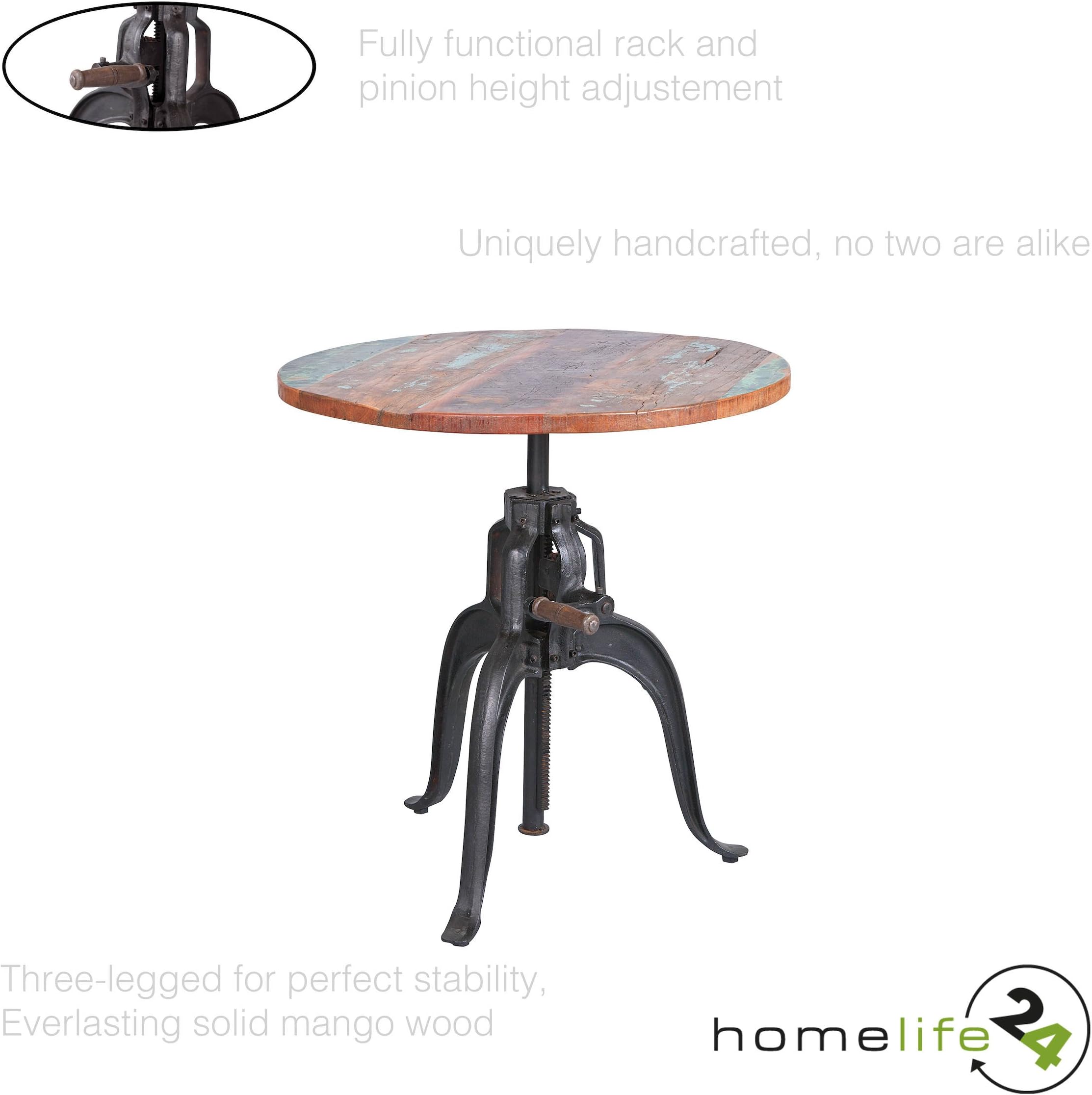 Coffee table, Vintage side table, tea sofa table, round, height adjustable, for living room, lounge, office, in metal and solid wood, Black and Brown