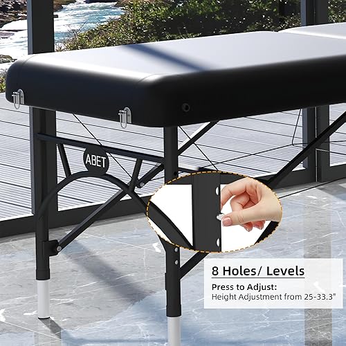 Miniatura 8 de ABET Mesa de masaje de 28 pulgadas de ancho, cama de tatuaje de spa, espuma viscoelástica, piel sintética, profesional, 2 pliegues, portátil,